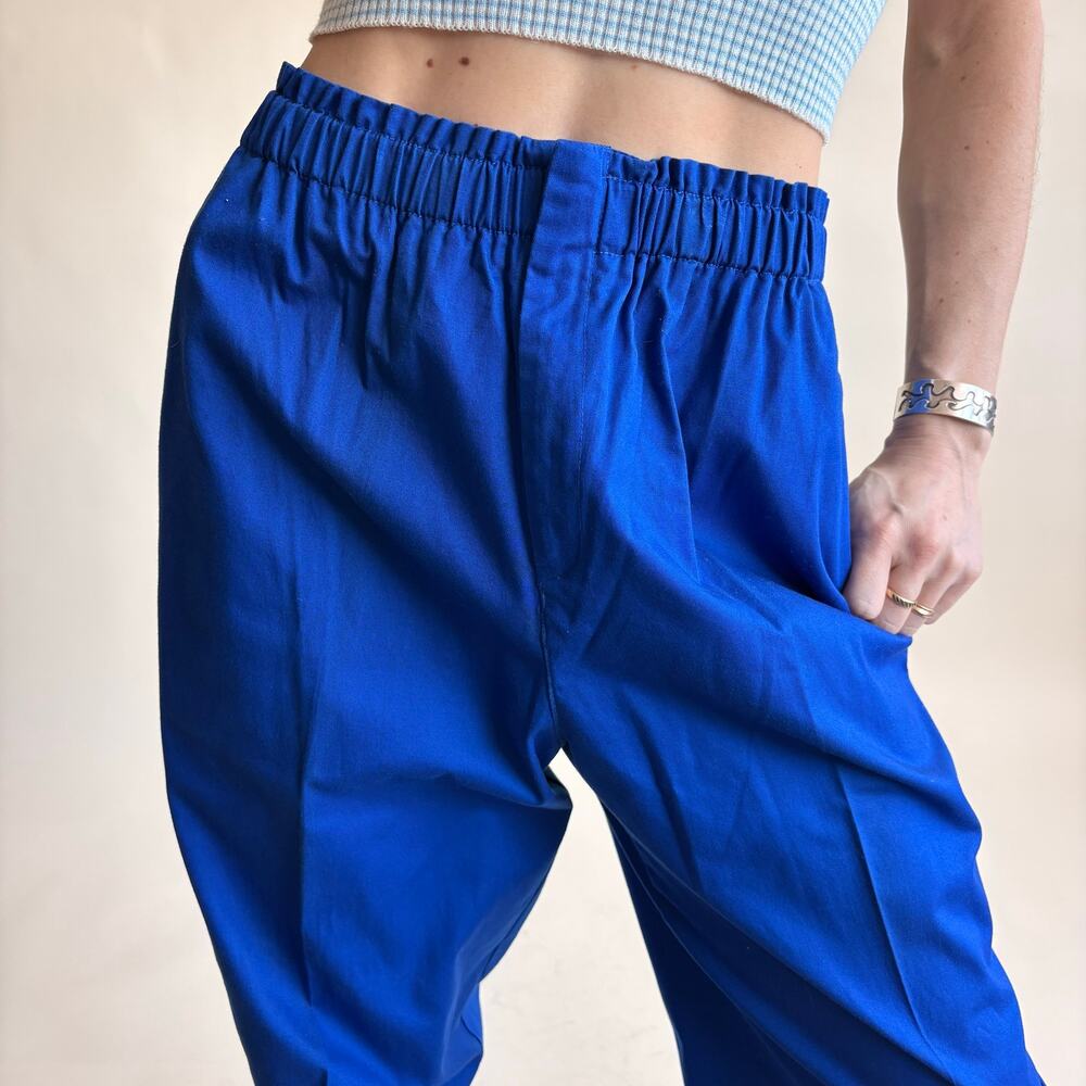 Carol Reed Brilliant Blue High-Waisted Trousers - Cotton, Elastic Waist, Size 4 - Picture 2 of 7